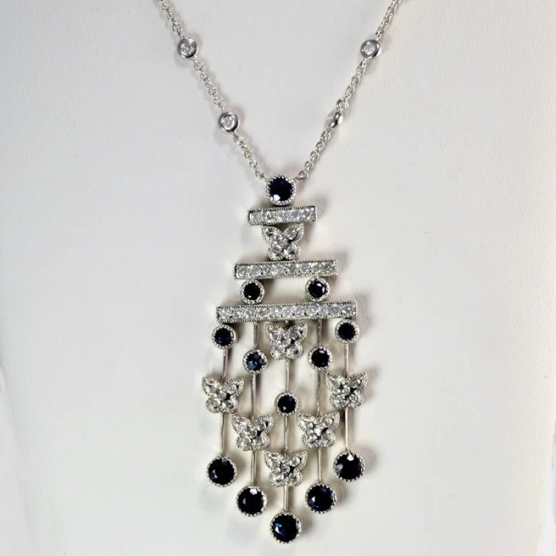 Chandelier Sapphire & Diamond Pendant Necklace