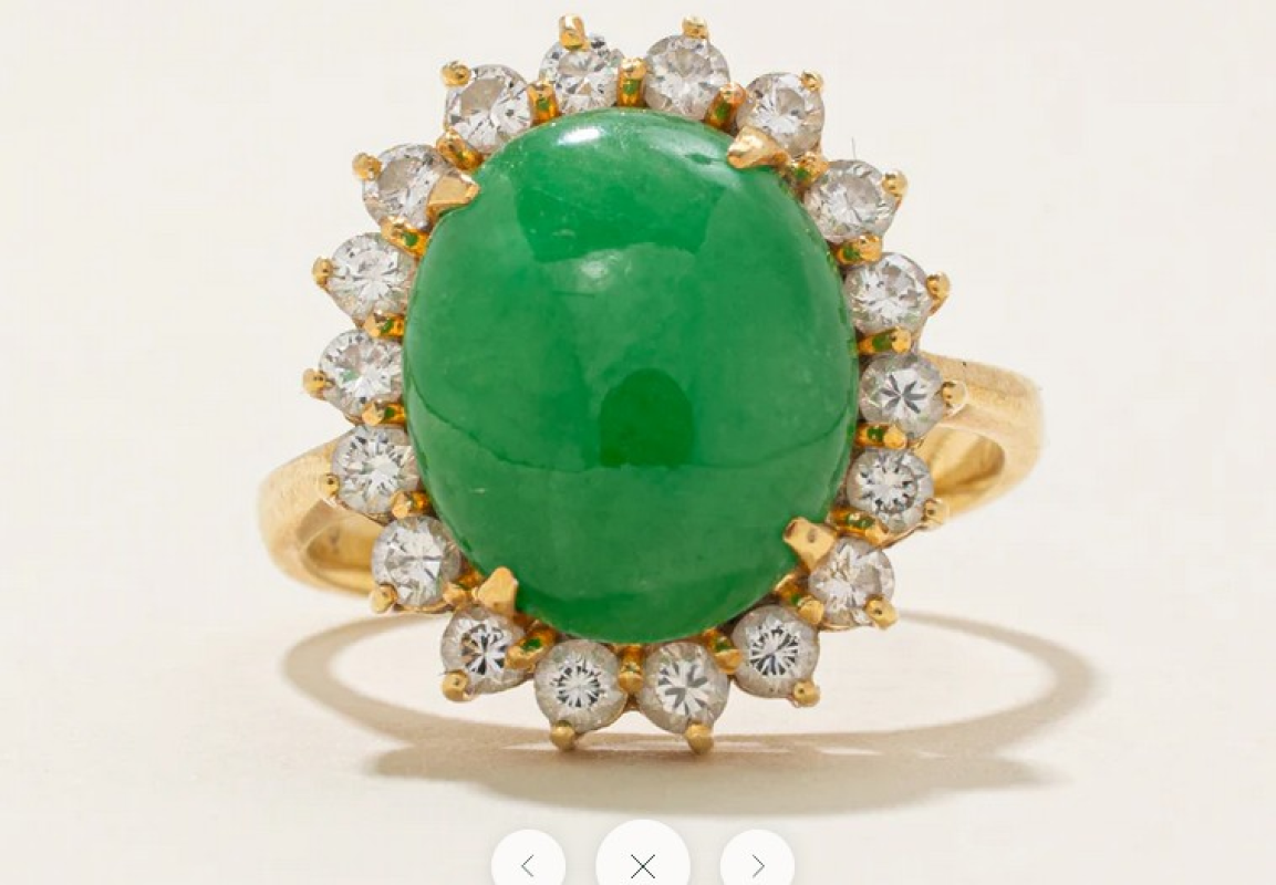 Jadeite & Diamond Petal Halo Cocktail Ring
