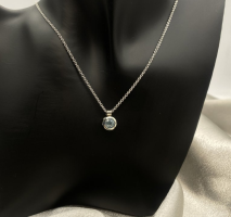 18-19KT White Gold 0.30Ct. Diamonds w/ Aquamarine Stone Pendant & Chain